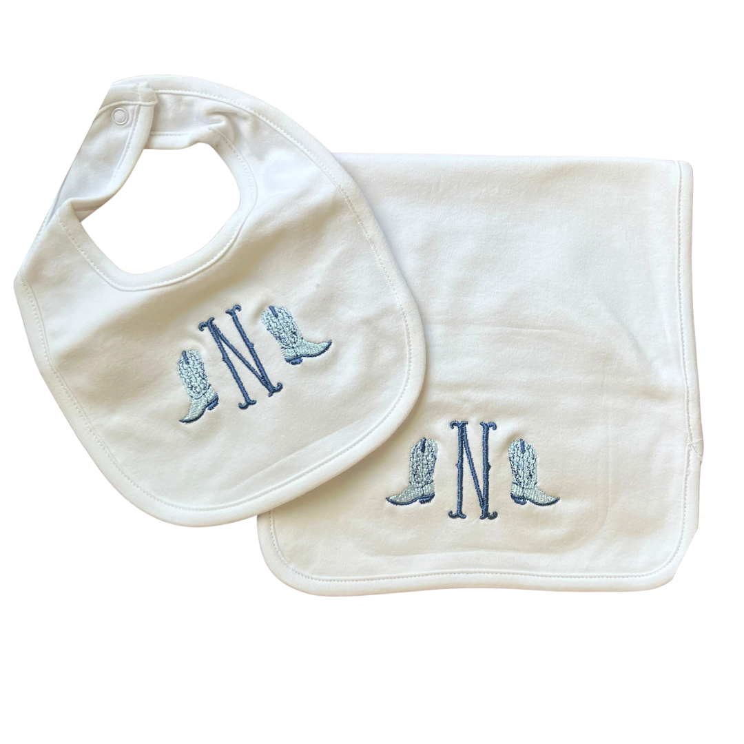 Cowboy Boot Bib & Burp Cloth Set