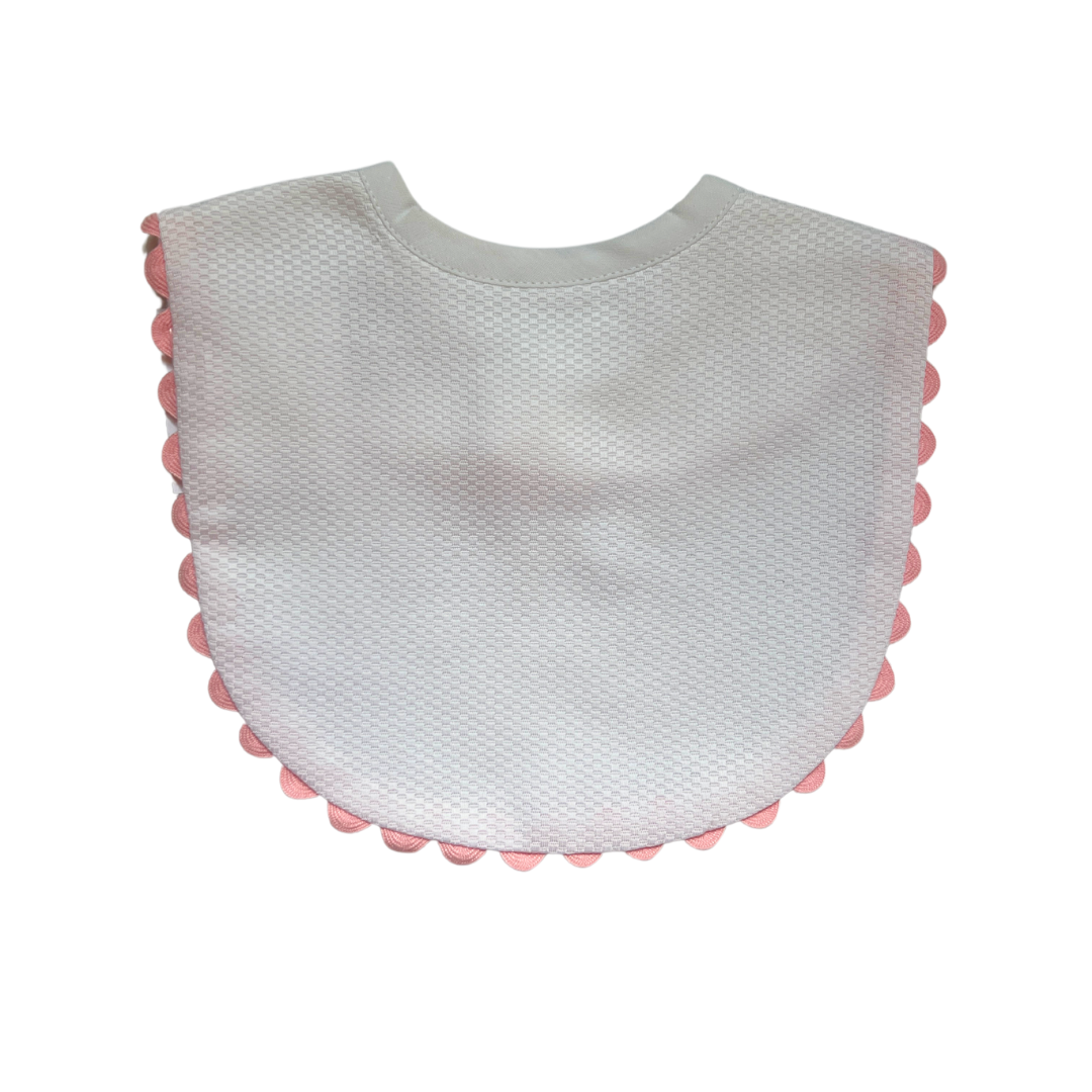 White RicRac Bib with Pink Trim