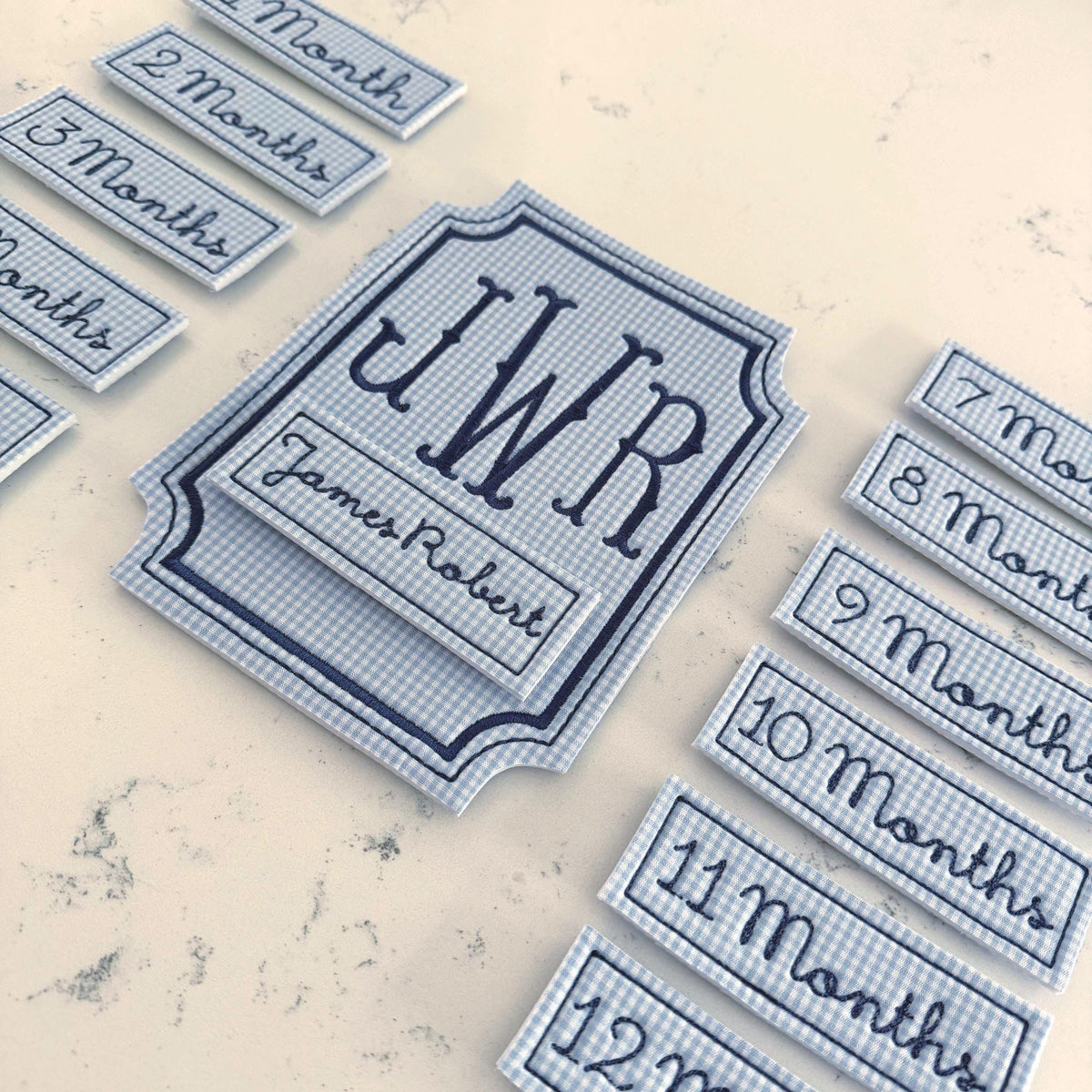Blue Gingham Milestone Card