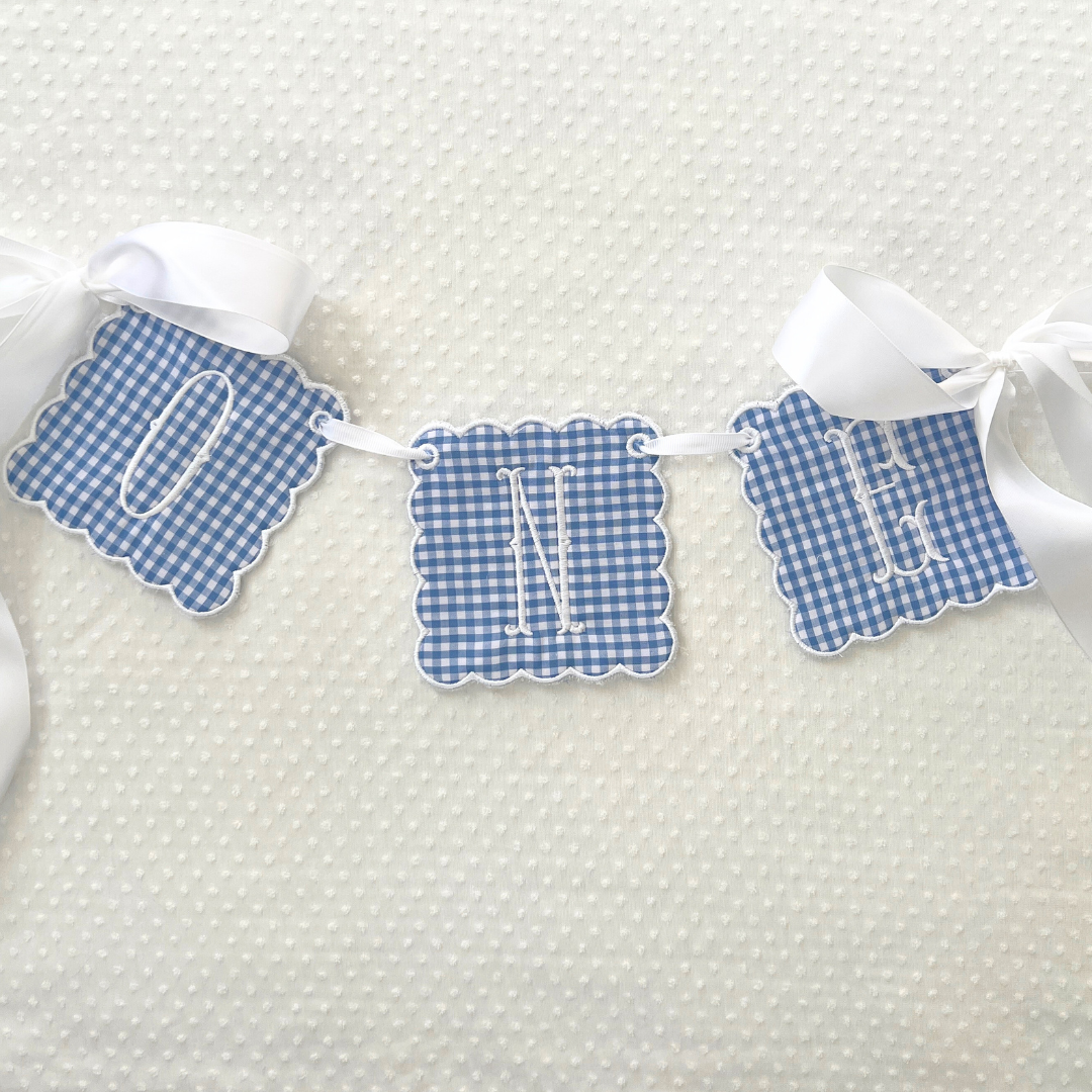 Blue Gingham "ONE" Banner