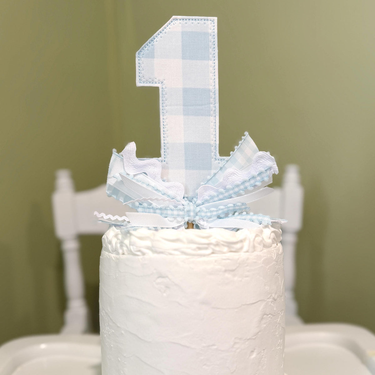 Light Blue Check "1" Cake Topper, First Birthday Decoration, First Birthday Cake Topper