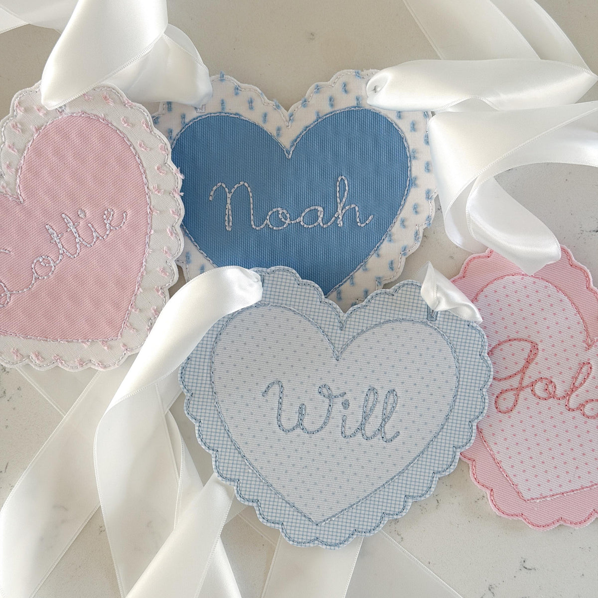 Custom Embroidered Heart Basket Tags, Personalized Valentine’s Day Tags