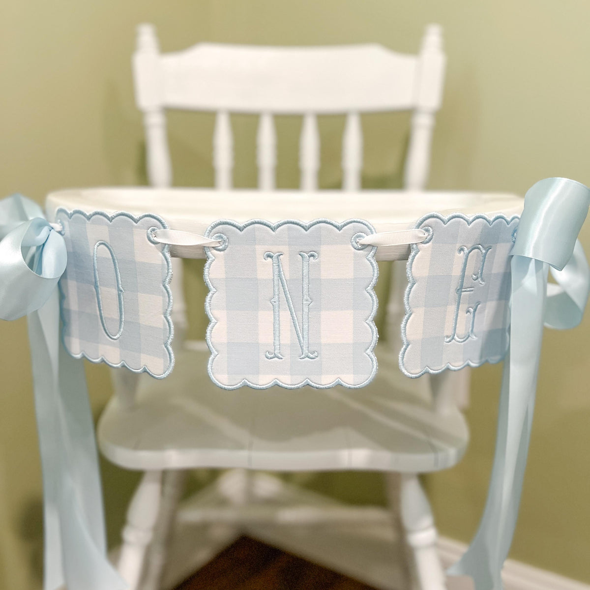 Light Blue Check "ONE" Birthday Banner, First Birthday Highchair Decor, Boys Birthday Decor, Highchair Banner