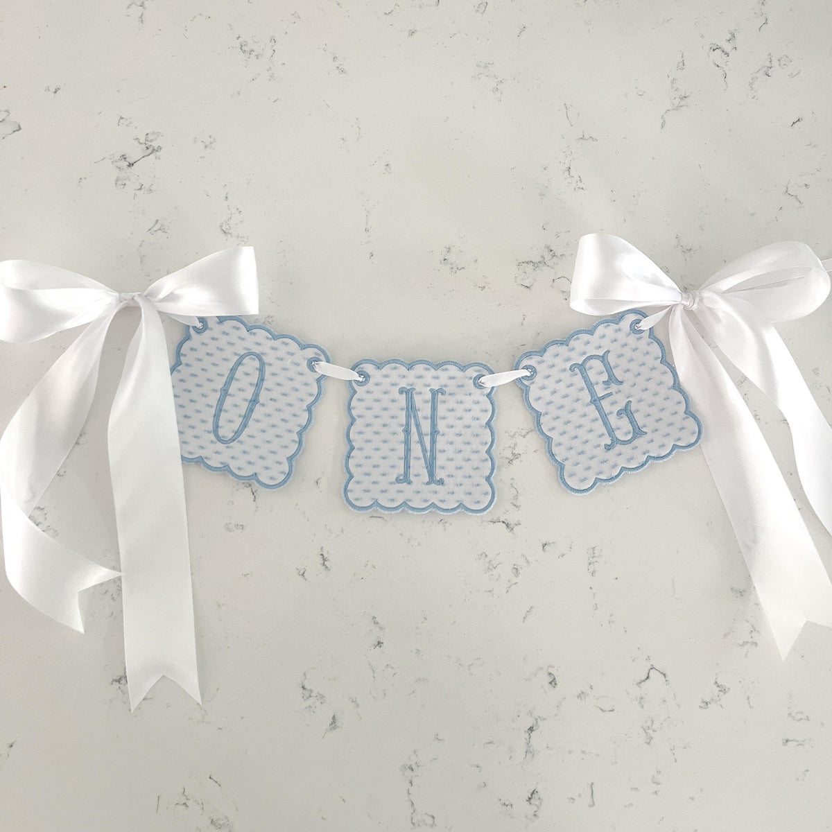 Blue Swiss Dot "ONE" Birthday Highchair Banner, First Birthday Banner, Boy First Birthday Decor