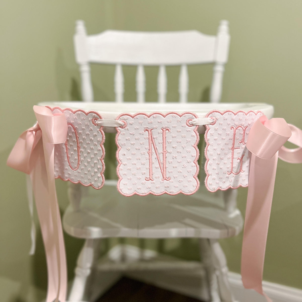 Pink Swiss Dot "ONE" Birthday Highchair Banner, First Birthday Banner, Boy First Birthday Decor