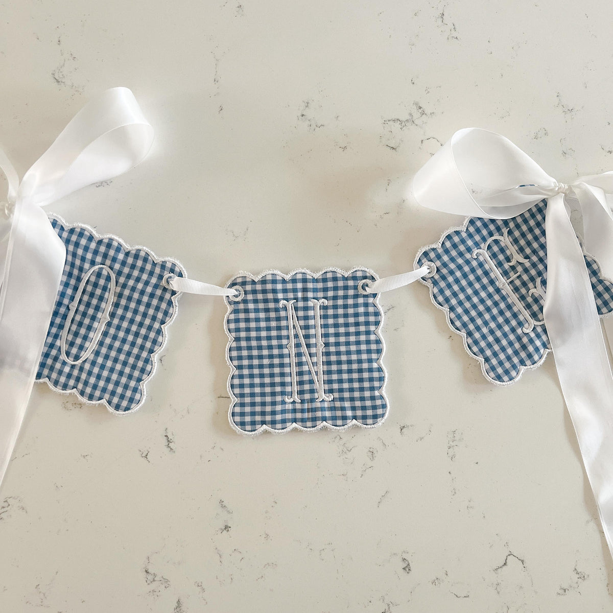 Blue Gingham "ONE" Highchair Banner, First Birthday Decoration, Boys Highchair Banner