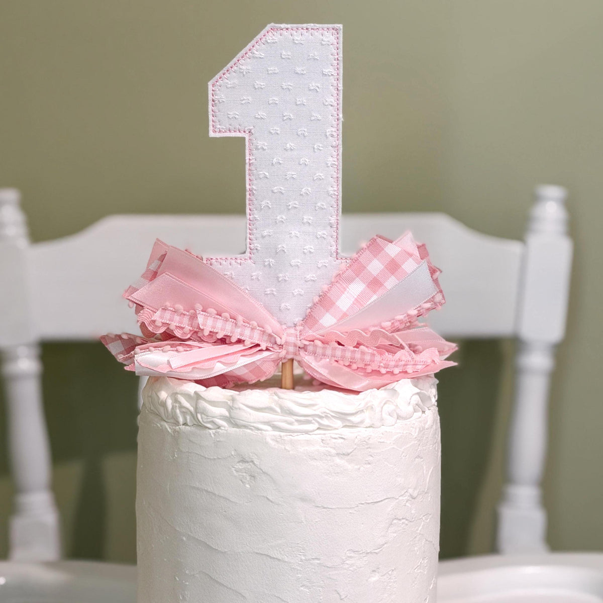 Light Pink Swiss Dot "1" Cake Topper, First Birthday Decoration, Girl's Birthday Decor