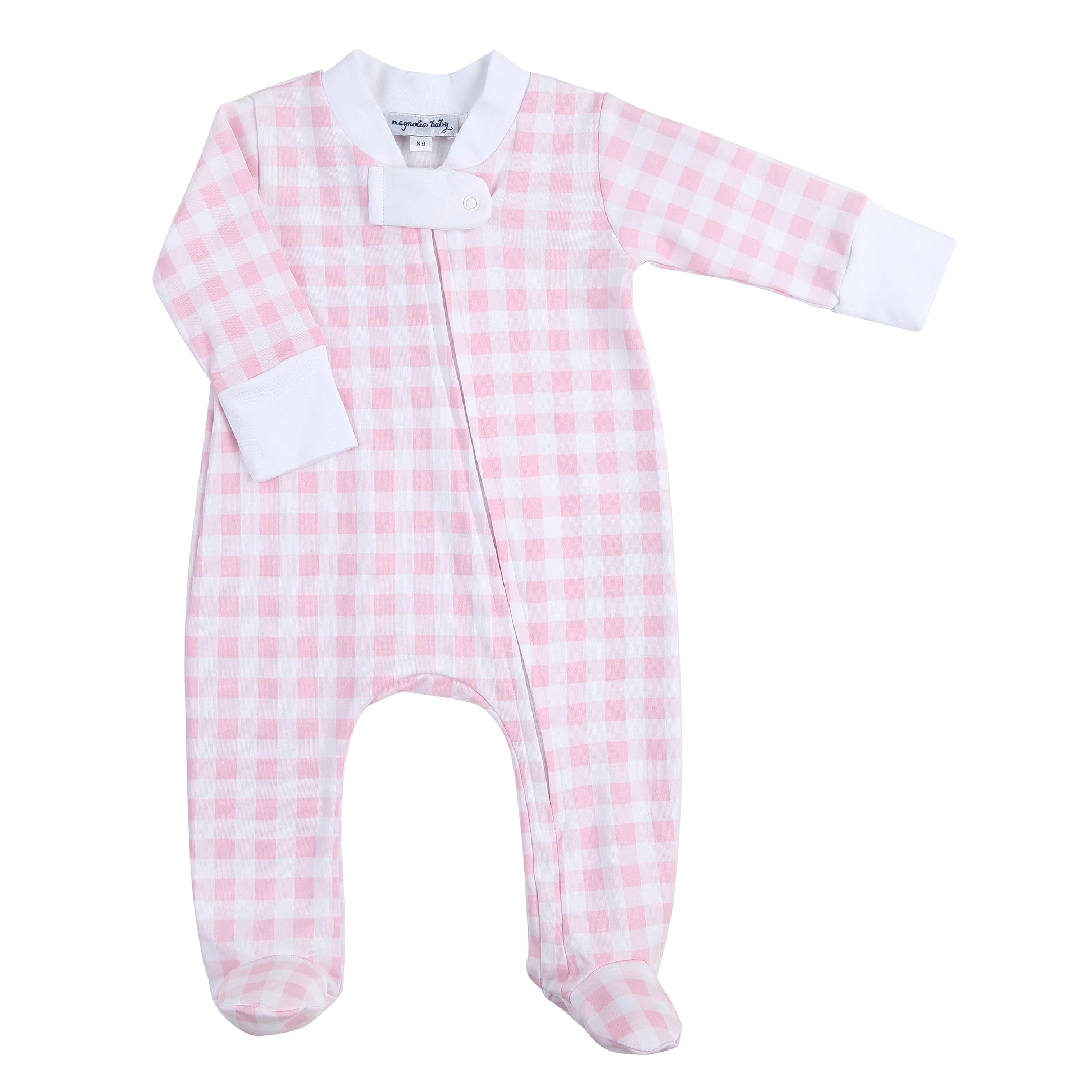 Pink Baby Checks Zipper Footie