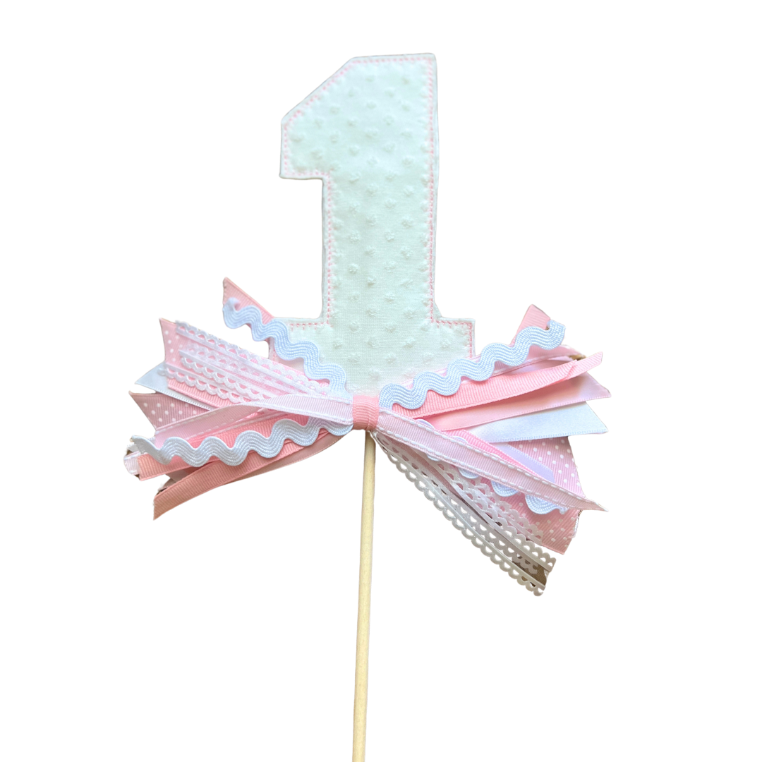 Pink Swiss Dot "ONE" Cake Topper