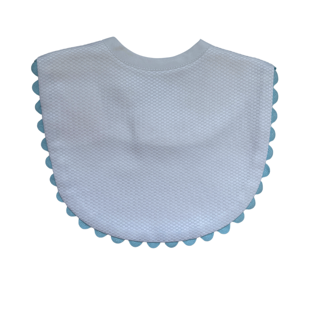 White RicRac Bib with Blue Trim