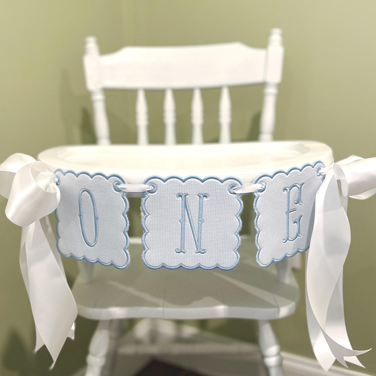 Light Blue Windowpane "ONE" Birthday Banner, First Birthday Highchair Decor, Boys Birthday Decor, Highchair Banner