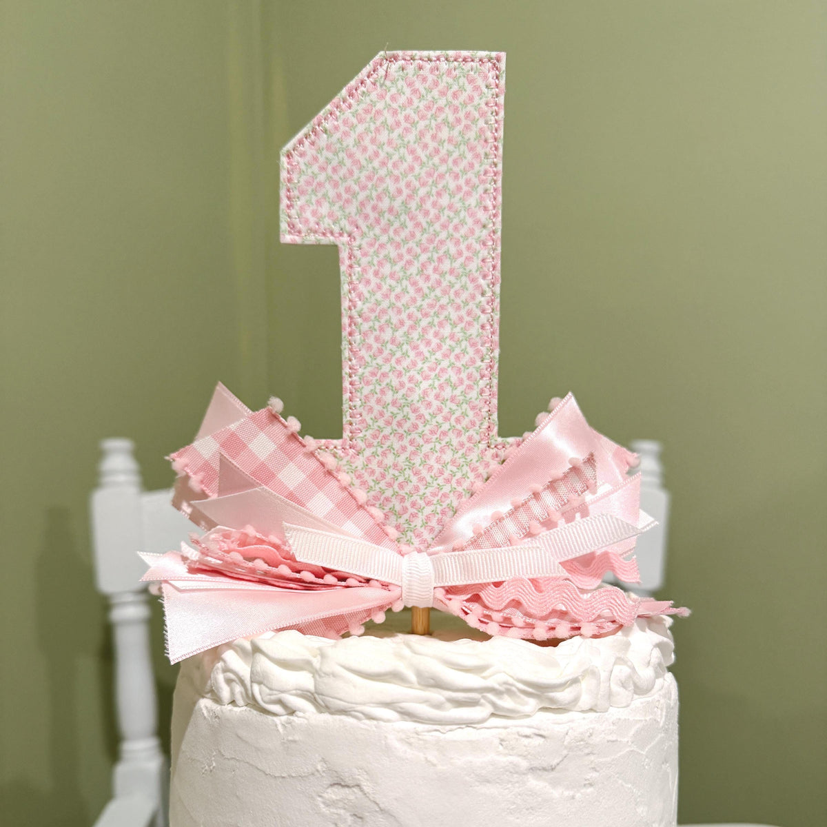 Light Pink Rosebud "1" Cake Topper, First Birthday Decoration, Girls Birthday Decoration