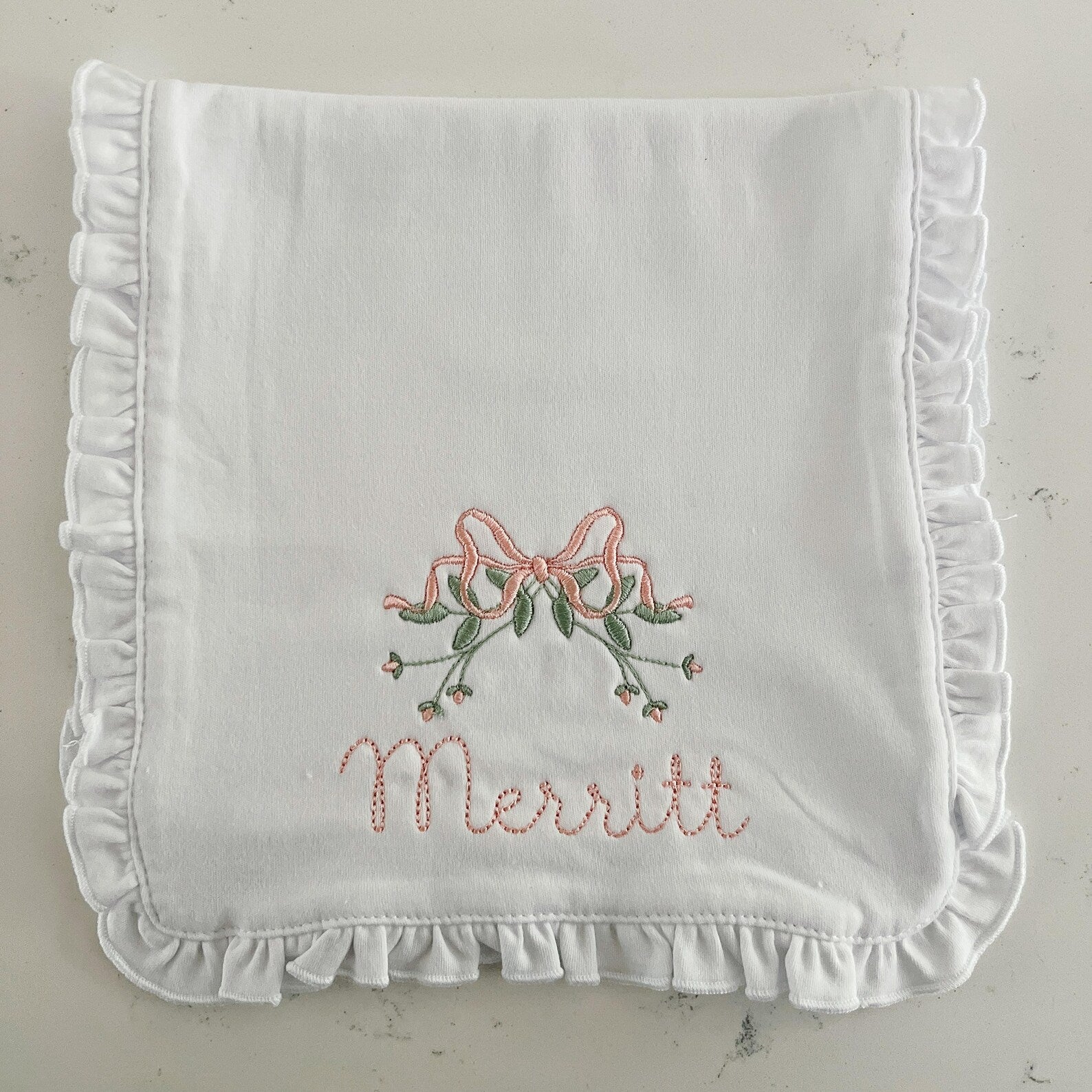 Rosebud Embroidered Bib and Burp Cloth