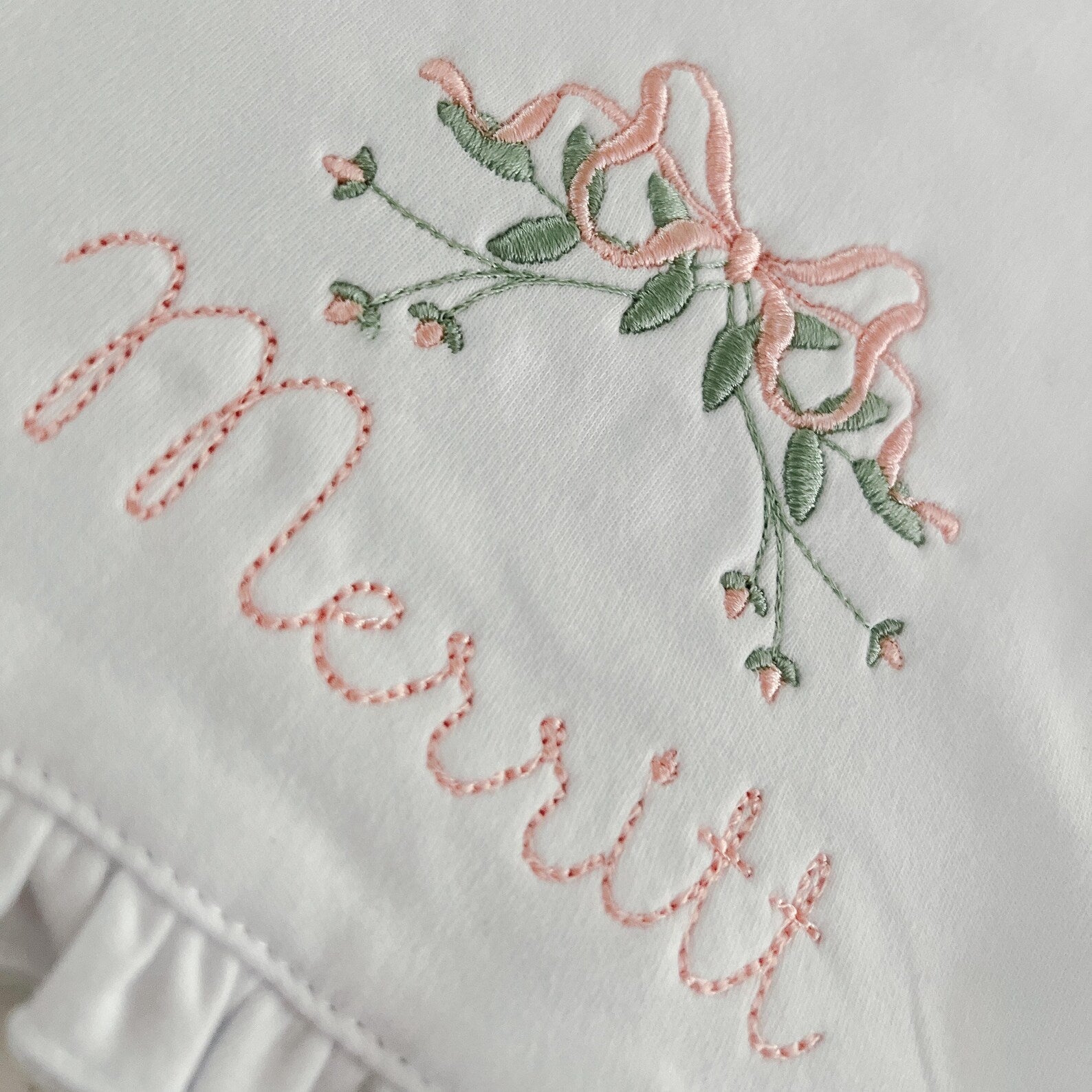 Rosebud Embroidered Bib and Burp Cloth