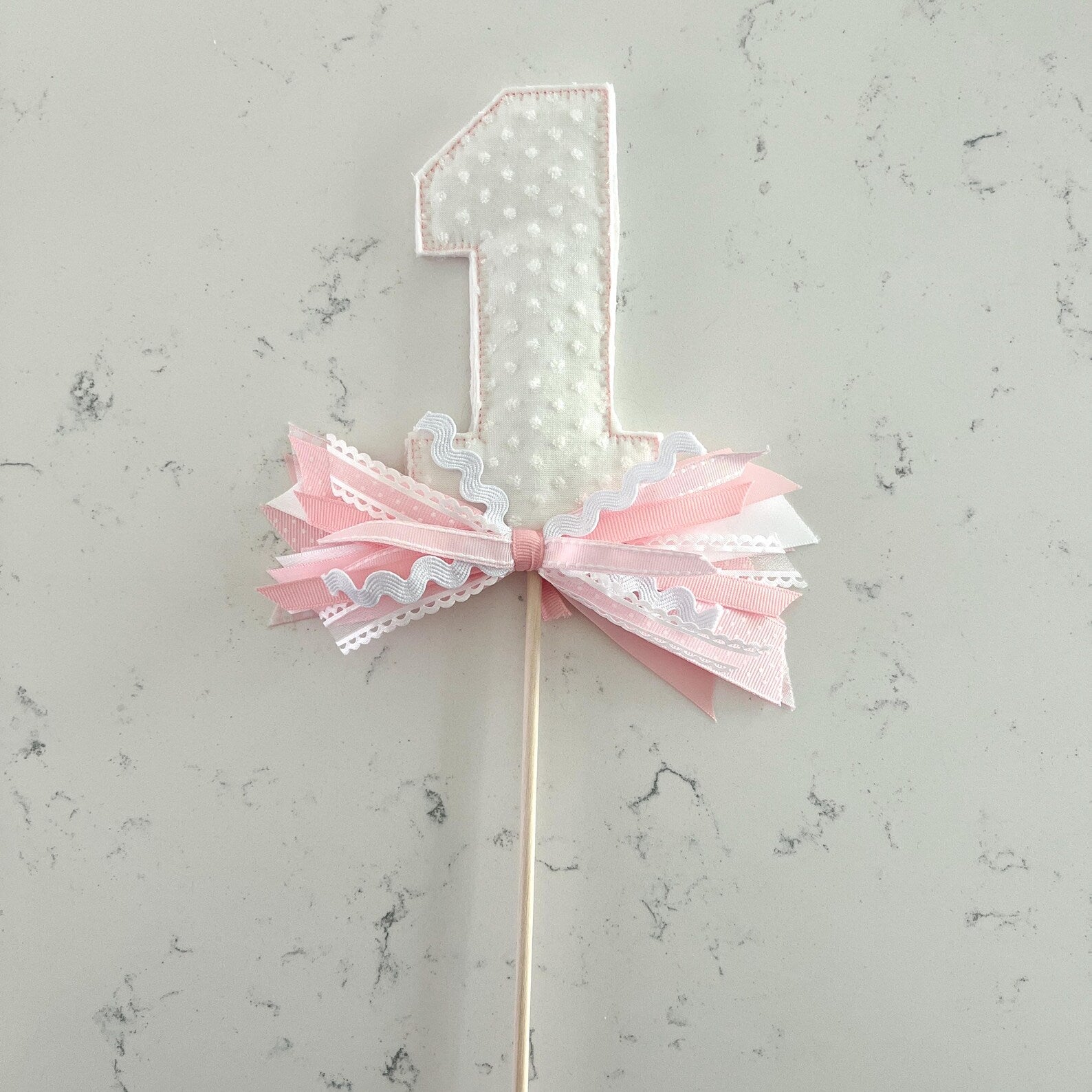 Light Pink Swiss Dot "1" Cake Topper