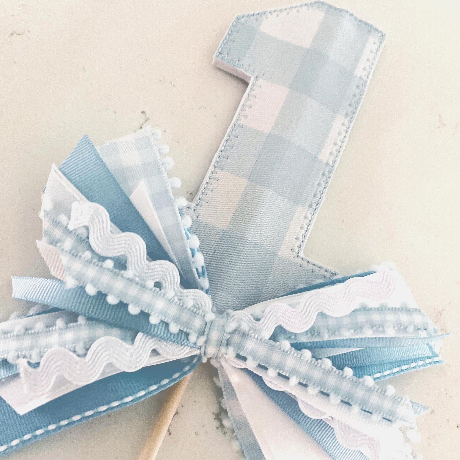 Blue Check "1" Cake Topper