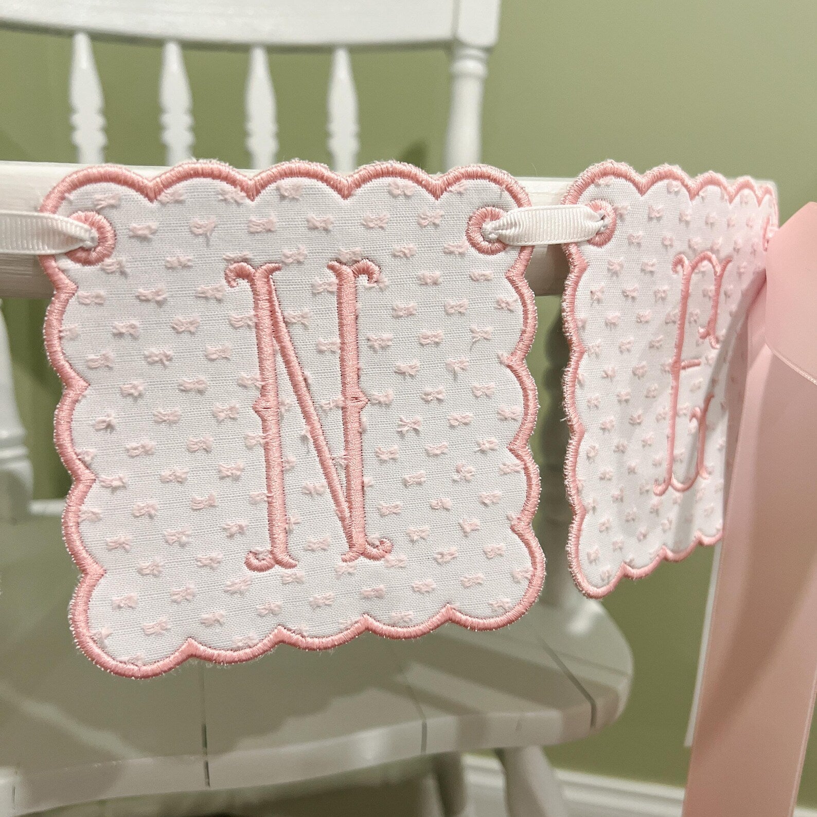 White and Pink Swiss Dot ONE Highchair Banner