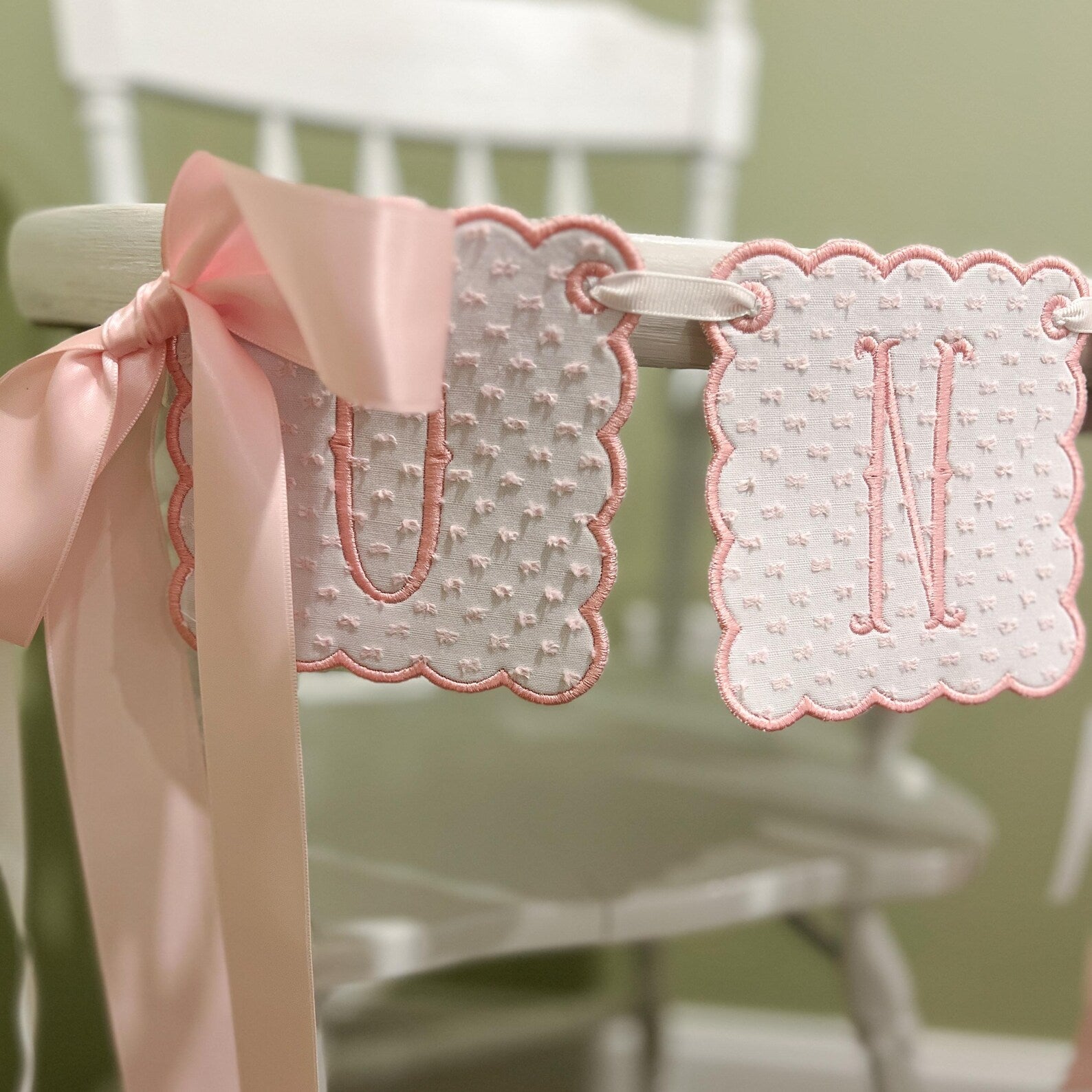 White and Pink Swiss Dot ONE Highchair Banner