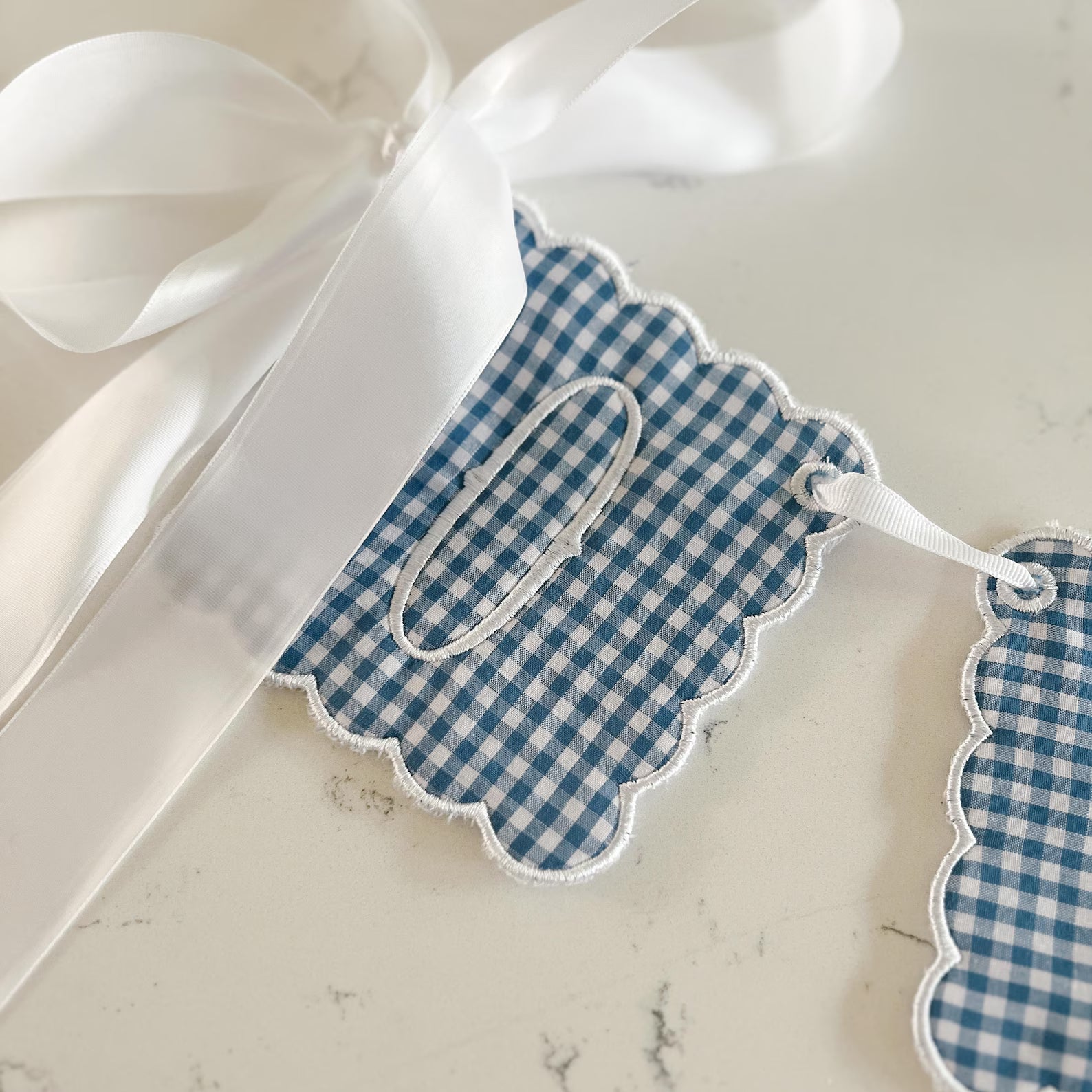 Blue Gingham ONE Highchair Banner