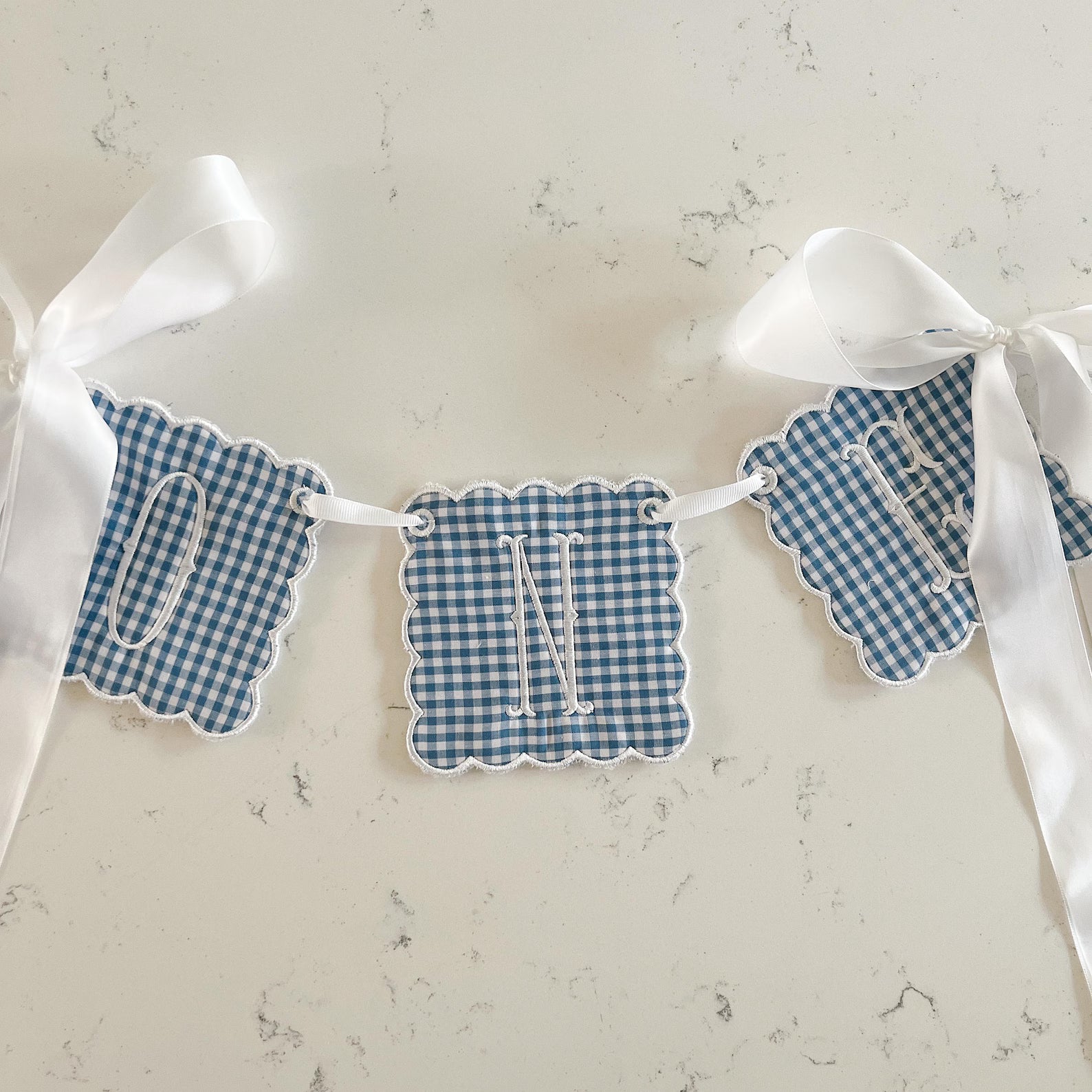 Blue Gingham ONE Highchair Banner