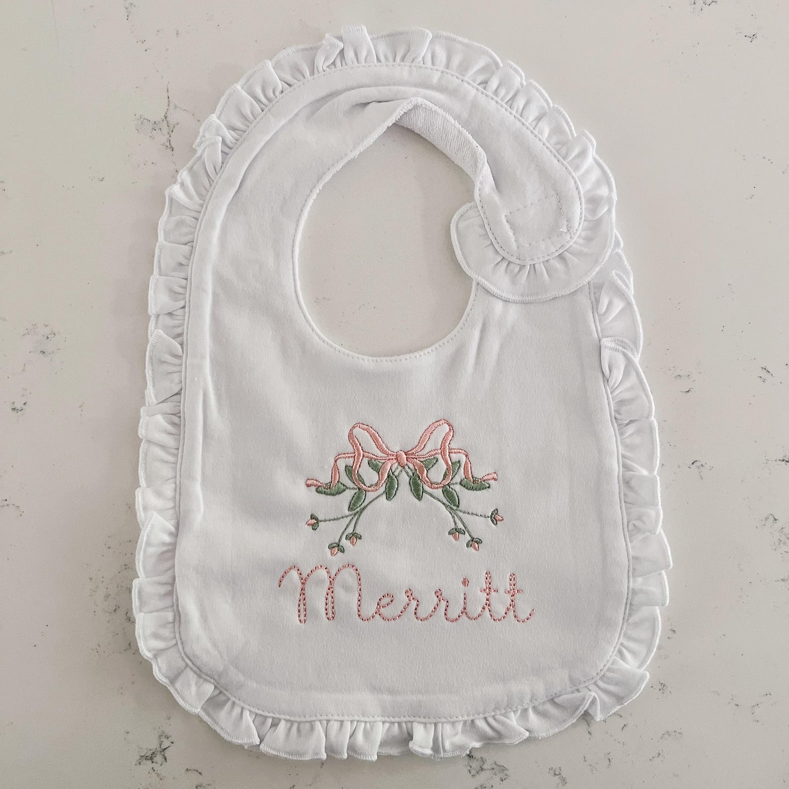Rosebud Embroidered Bib and Burp Cloth