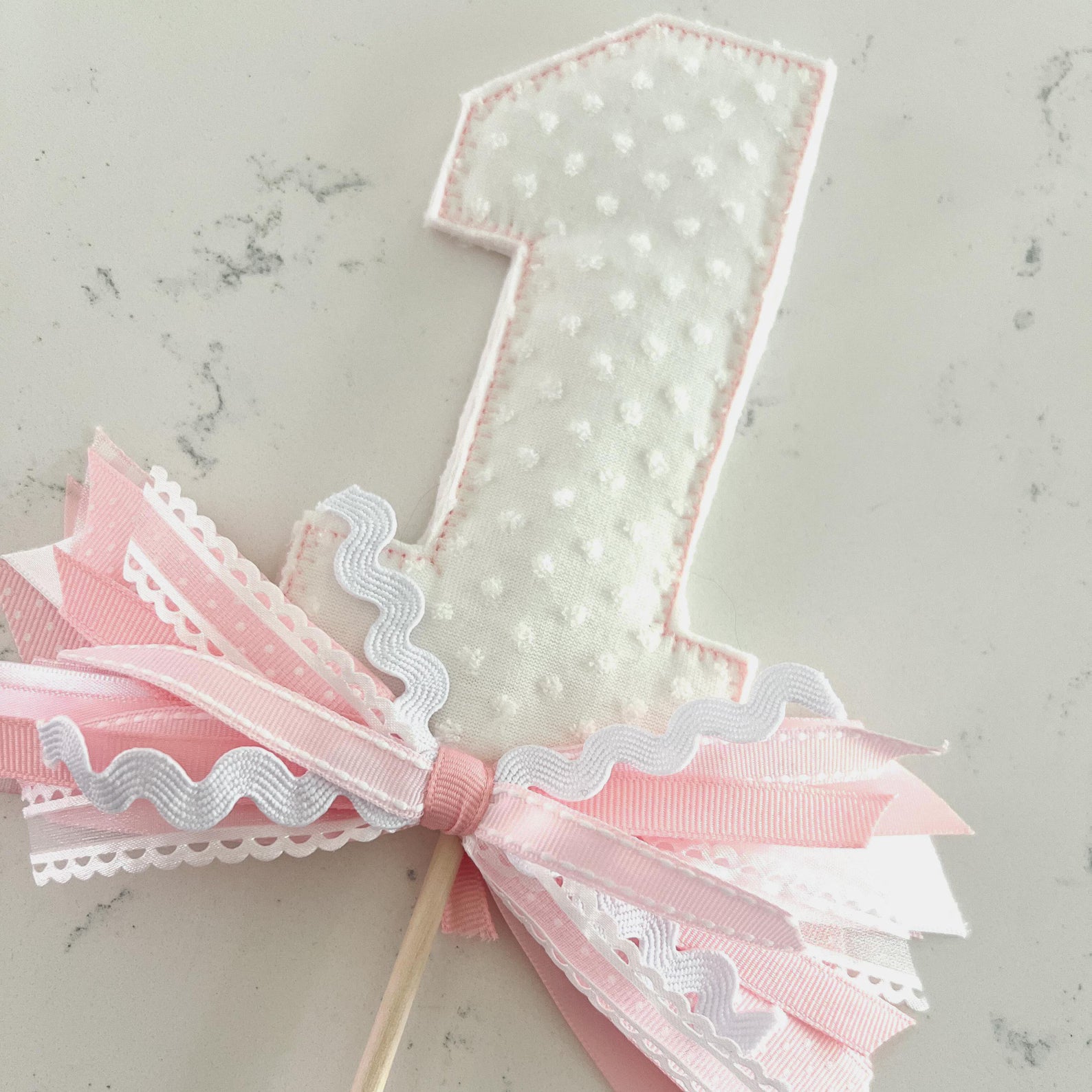 Light Pink Swiss Dot "1" Cake Topper