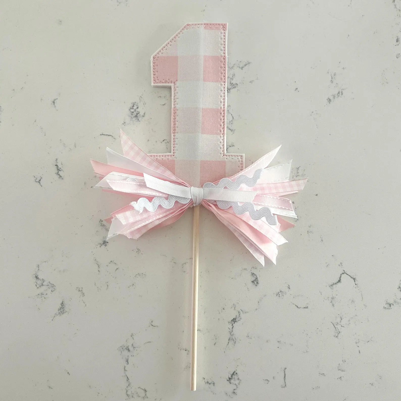 Pink Check "1" Cake Topper