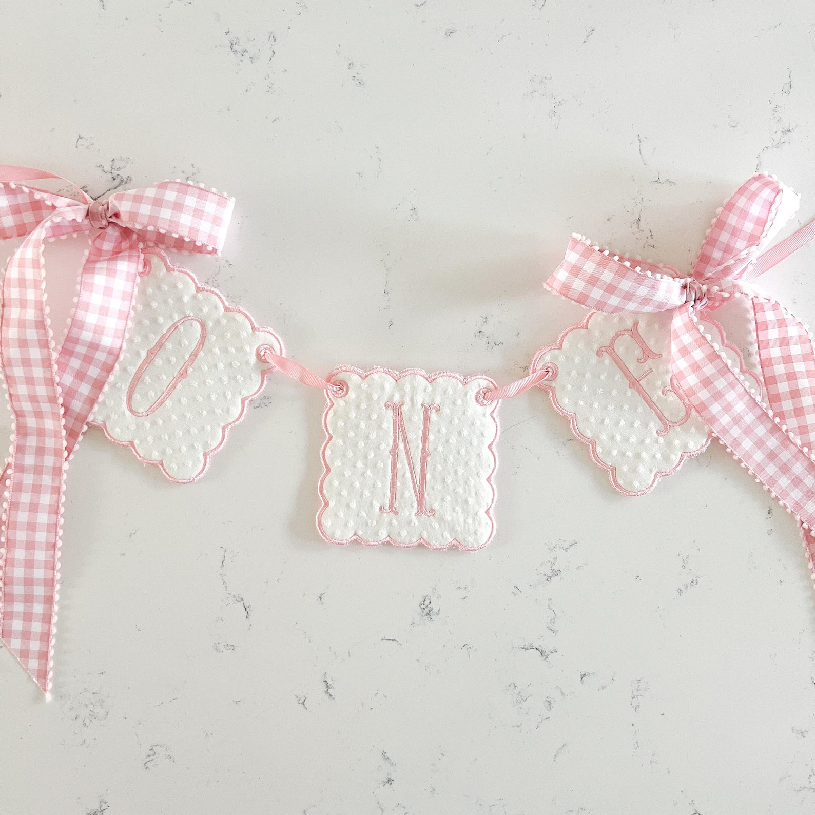 Light Pink Swiss Dot ONE Highchair Banner