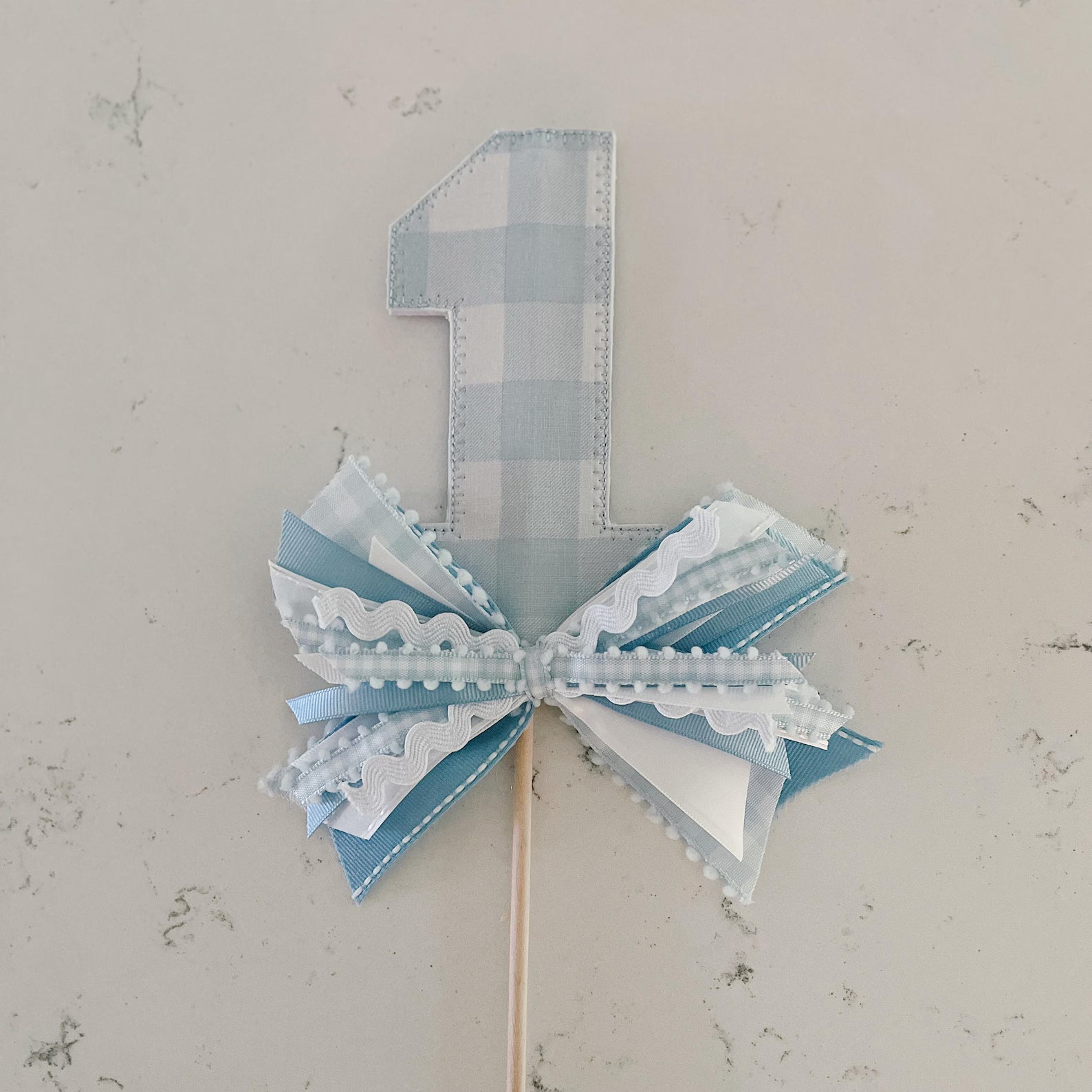 Blue Check "1" Cake Topper