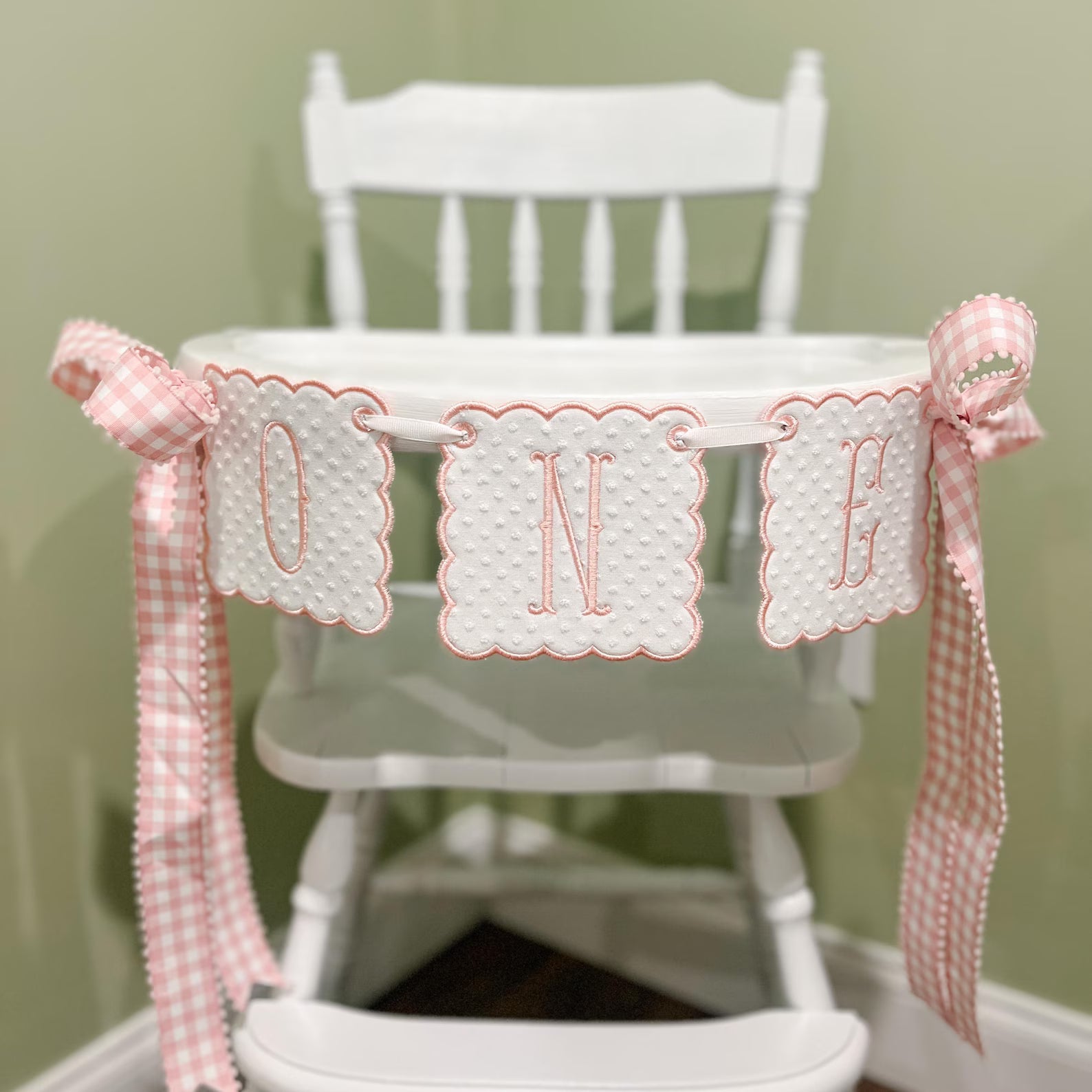 Light Pink Swiss Dot ONE Highchair Banner