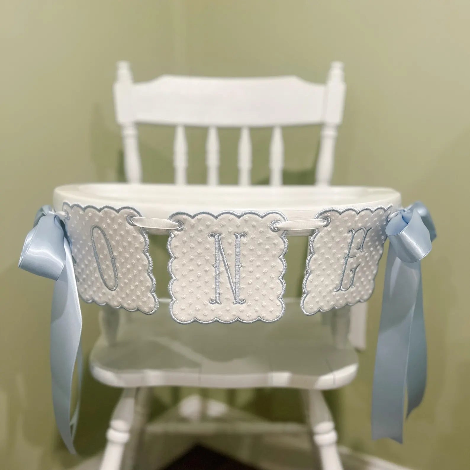 Light Blue Swiss Dot ONE Highchair Banner