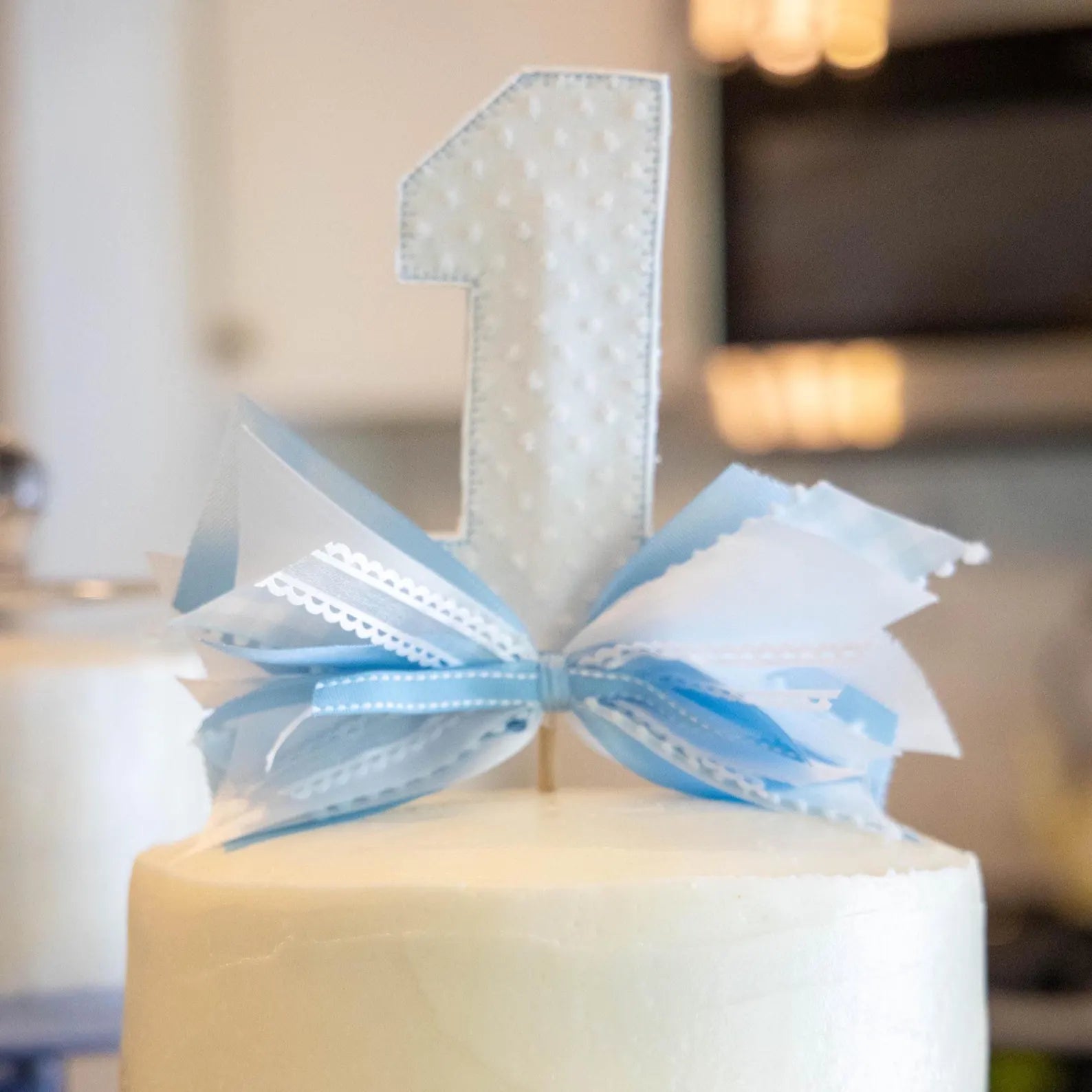 Light Blue Swiss Dot "1" Cake Topper