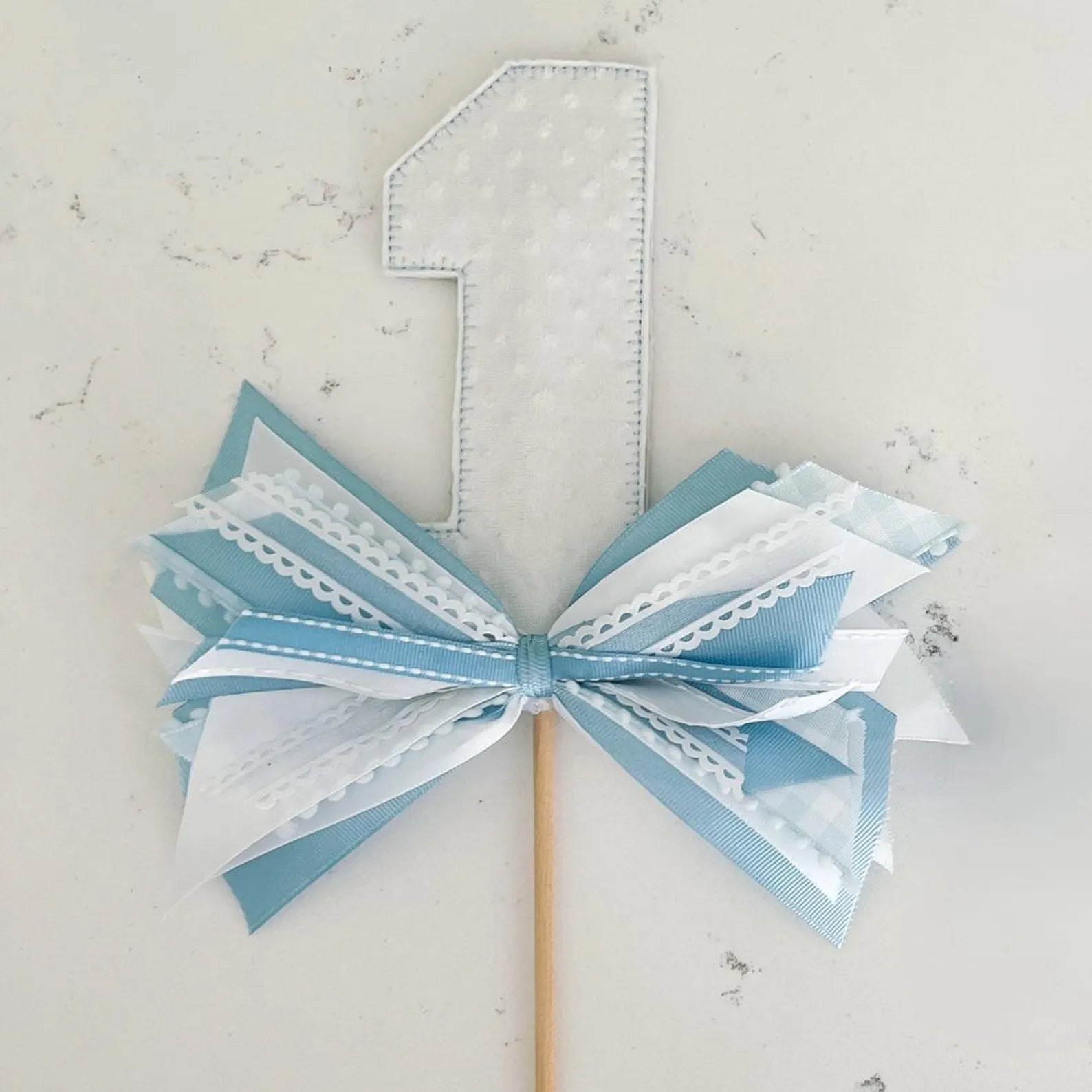 Light Blue Swiss Dot "1" Cake Topper