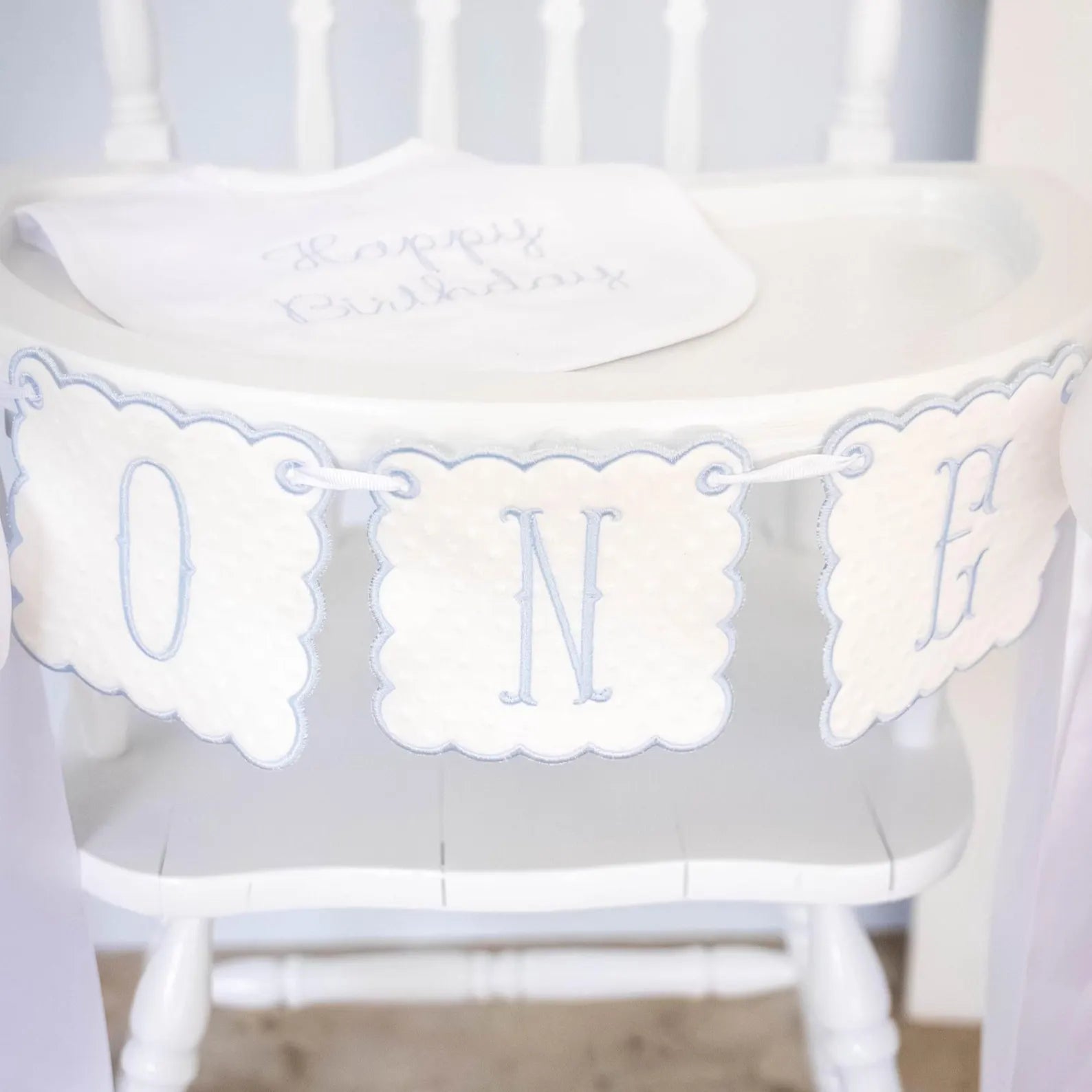 Light Blue Swiss Dot ONE Highchair Banner