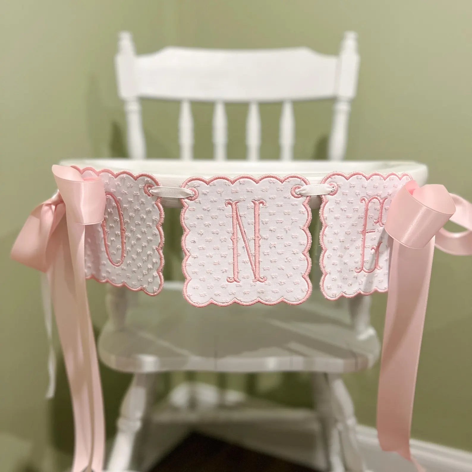 White and Pink Swiss Dot ONE Highchair Banner